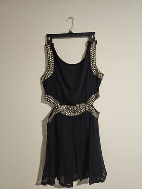 SPY Black Mini Dress with Gold Embellished Cutouts